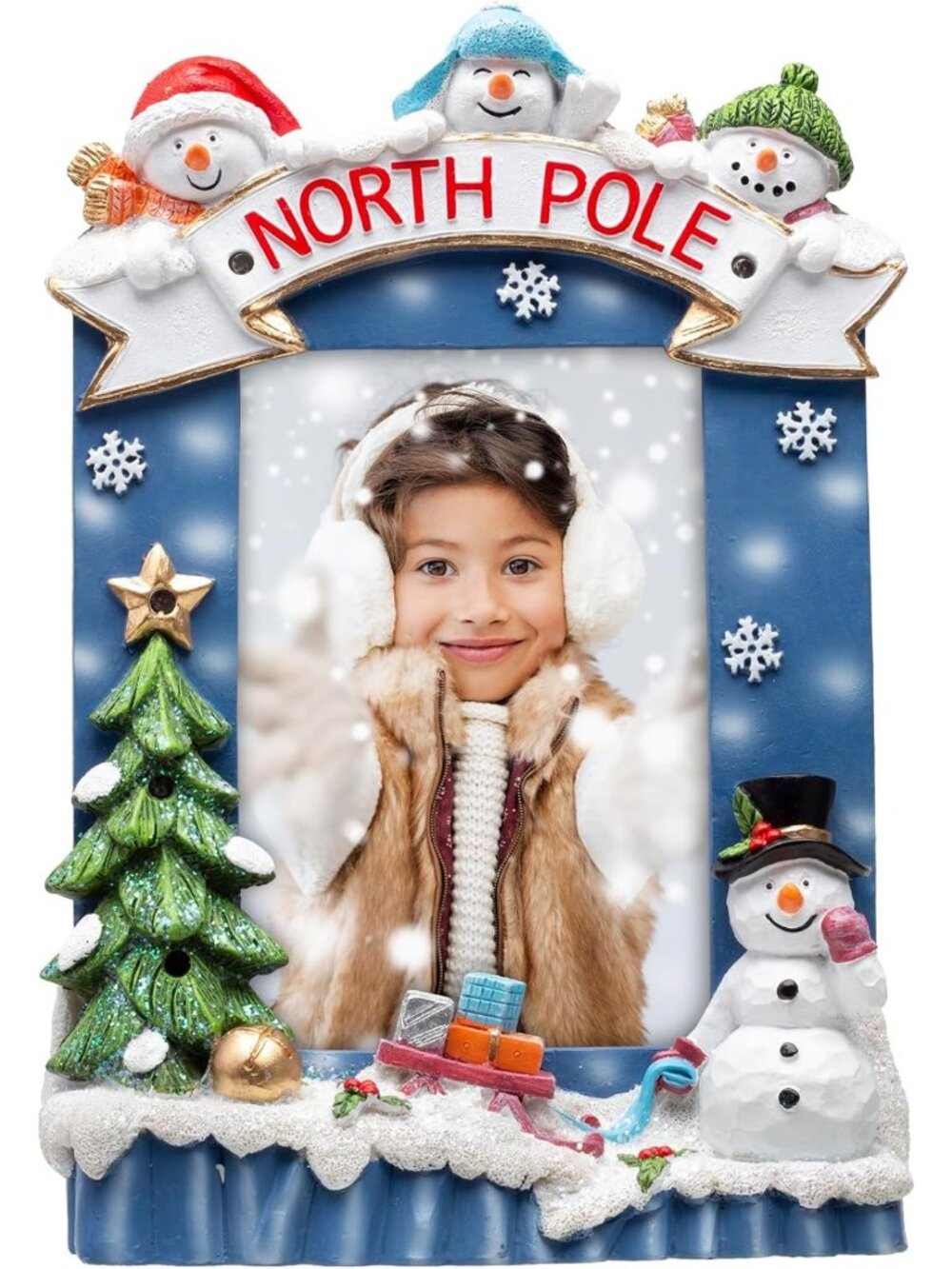 Light Up 4x6 Winter Resin Picture Frame - North Pole Holiday Decor Gift